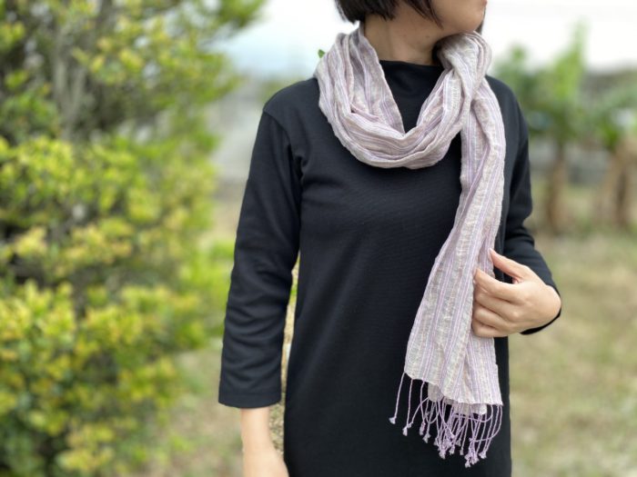 綿麻ムラサキストライプストール