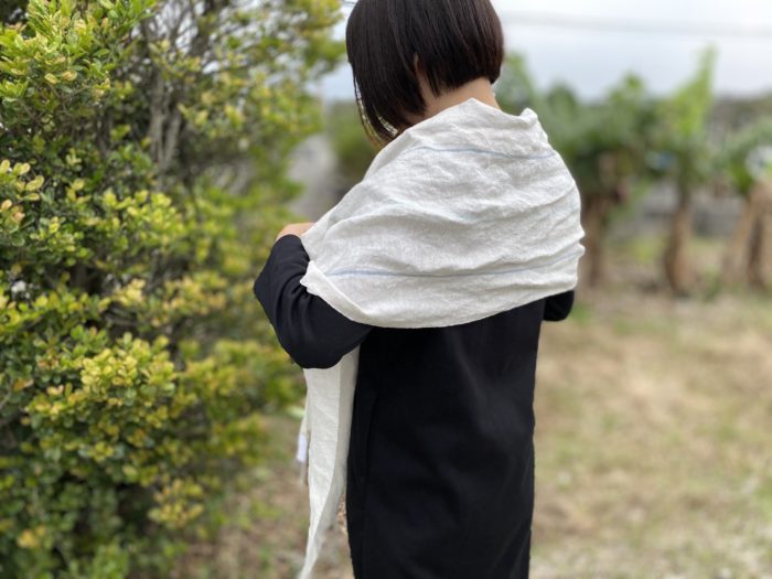 綿麻ショール グレイななこ織